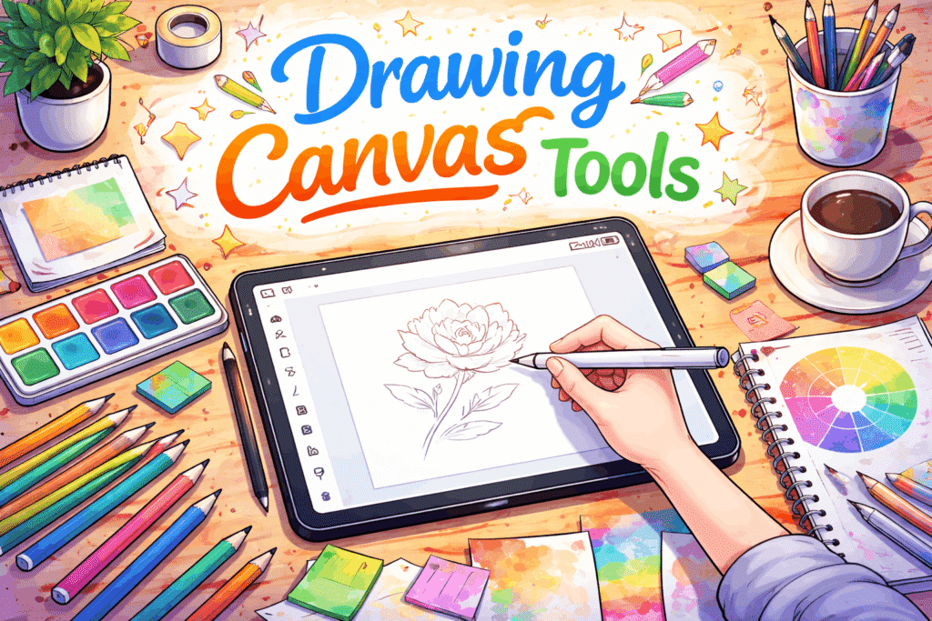 A person using professional drawing canvas tools to create a detailed pencil sketch and artistic drawings.